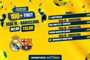 AdmiralBet 100+ tiket - Jamal asistent, "El klasiko" pršti na sve strane za kvotu 113,08